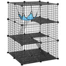 Gabbia per Gatti Recinto Personalizzabile 3 Livelli 70x70x105 cm in Acciaio Verniciato Nero      