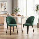 Set 2 Sedie da Pranzo 52x55x79 cm Imbottite con Schienale a Conchiglia in Velluto Verde Scuro      