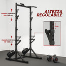 Stazione Multifunzione Squat Rack e Bilanciere 112x100x217 cm con Altezza Regolabile in Acciaio Nero      