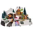 Villaggio Natalizio Luminoso con Albero Girevole 8 Musiche Luci LED e Fibre Ottiche Multicolore