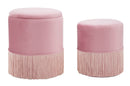 Puff Contenitore Lines Coppia Rosa Ø35x42-30x32 cm in Legno e Spugna e in Ferro e Poliestere Rosa