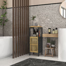 Mobiletto Bagno con Ripiano Aperto e Armadietto 32x30x90,5 cm in MDF e Bambù Nero e Color Legno