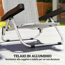 Set 2 Sedie a Sdraio Pieghevoli 62x61x80 cm Reclinabili su 4 Posizioni con Poggiatesta in Alluminio Grigio      