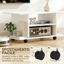 Mobile Porta TV Moderno 80x40x40 cm con Ripiani Ruote Girevoli e Freni Bianco      