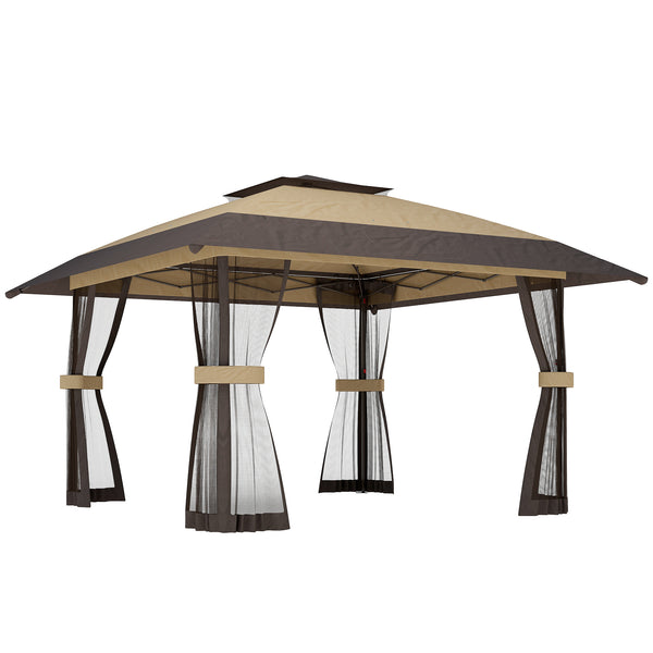 Gazebo Pieghevole 400x400x287 cm con 4 Zanzariere Laterali Doppio Tetto e Sacchi di Sabbia Cachi e Marrone prezzo