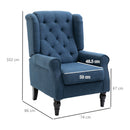 Poltrona per Salotto in Stile Francese con Seduta Imbottita e Cuscini 74x86x102 cm in Poliestere Blu