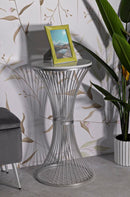 Tavolinetto Funnel Ø40x79 cm in Ferro e Marmo Argento      