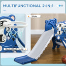 Scivolo per Bambini 133x60x70 cm con Canestro Laterale in PE Blu e Grigio