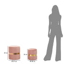 Puff con Contenitore Sheffild Rosa Set 2 Pz Ø37x42 cm - Ø28x35 cm in Ferro e MDF e Spugna e Poliestere Rosa e Oro      