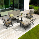 Set 4 Pezzi Salotto da Giardino 4 Posti Kea con Divano 2 Poltrone Reclinabili e Tavolino Piano in Ceramica in Alluminio Verniciato Grigio  