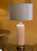 Lampada da Tavolo Perly Ø35,5x64 cm in Vetro e Ferro e Tessuto Perla e Oro      
