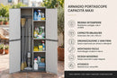 Armadio Portascope da Esterno 68x40x165 cm 2 Ante 4 Ripiani in Resina Grigio