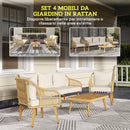 Set da Giardino 4 Pezzi con Divano 2 Poltrone e Tavolino Basso in Rattan Bianco Crema    