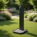Fontana da Giardino Design a Colonna Ovale Rubinetto in Ottone e Base con Ciottoli Antracite