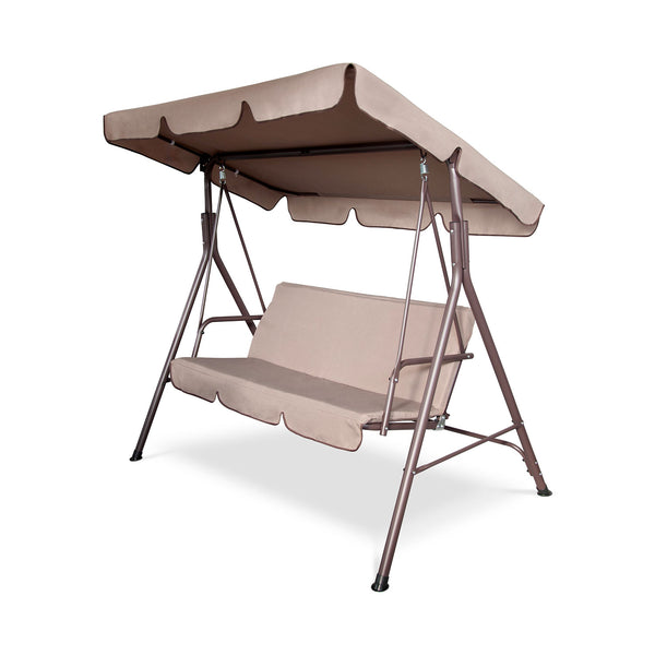 Dondolo da Giardino 3 Posti Roma 170x110x153 cm in Poliestere con Struttura in Acciaio Marrone e Beige sconto
