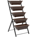 Portapiante Verticale a 5 Livelli 55x63x120 cm con 5 Vasi con Fori di Drenaggio in Acciaio e PE Marrone      