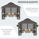 Gazebo da Giardino 3x3m con Zanzariera in Metallo Caffè