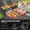 Barbecue a Carbone 133,5x65x110 cm a Rotelle con Griglia Regolabile e Ripiani Pieghevoli in Acciaio e PP Nero      