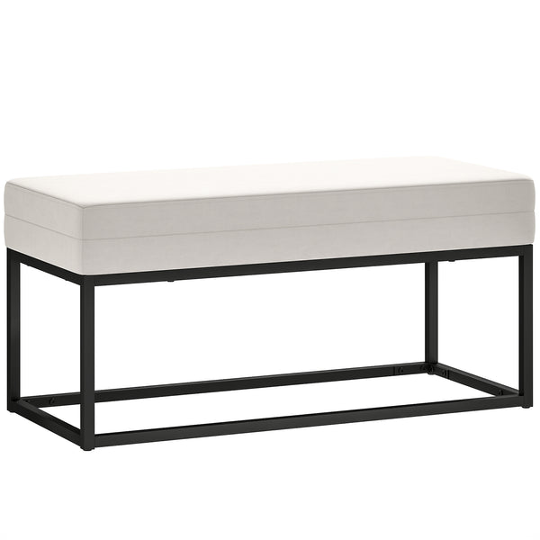 Panca da Ingresso Stile Moderno 94x42x44 cm Cuscino Alto in Tessuto Effetto Velluto Crema acquista