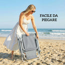 Sedia a Sdraio 62x68x79 cm Reclinabile a 6 Livelli con Tettuccio e Poggiatesta, in Alluminio e Rete Grigio      