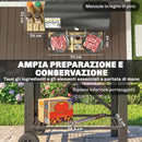Barbecue a Carbone 109x71x98 cm con Griglia Mobile Ripiani Pieghevoli e Termometro in Acciaio e Legno Nero      