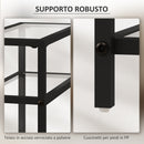 Tavolino da Salotto 40x18x62 cm Design Compatto 3 Ripiani in Vetro e Acciaio Nero 