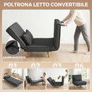 Poltrona Letto Singola 3 in 1 con Schienale Regolabile in 3 Livelli e Cuscino in Tessuto Effetto Lino Grigio      