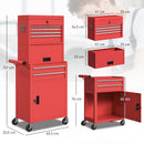 Carrello Porta Attrezzi 60,5x33,5x131 cm con Serratura 6 Cassetti 2 Armadi in Acciaio Rosso      