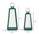 Lanterne Grent Set 2 Pz Ø25x57 cm - Ø20x45 cm in Ferro e Vetro Verde e Oro      