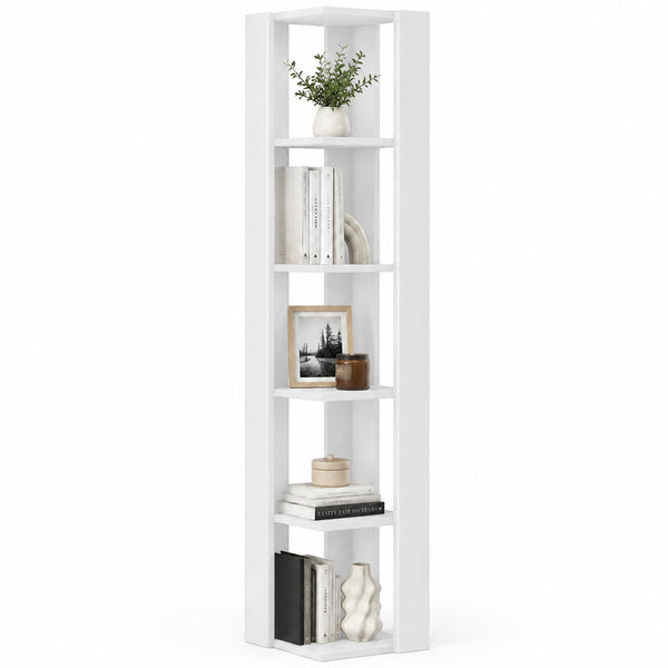 Libreria Angolare 34x34x161 cm Scaffale Salvaspazio 5 Ripiani in Legno Bianco acquista