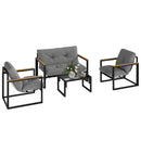 Set da Giardino 4 Pezzi con 2 Sedie Divanetto e Tavolino Grigio Chiaro e Nero     