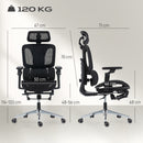 Sedia da Ufficio Ergonomica con Braccioli Poggiatesta Schienale Regolabili Funzione Dondolo in Rete Nero      