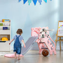 Scivolo per Bambini 18-36 Mesi 133x60x70 cm con Canestro da Basket Rosa e Grigio   