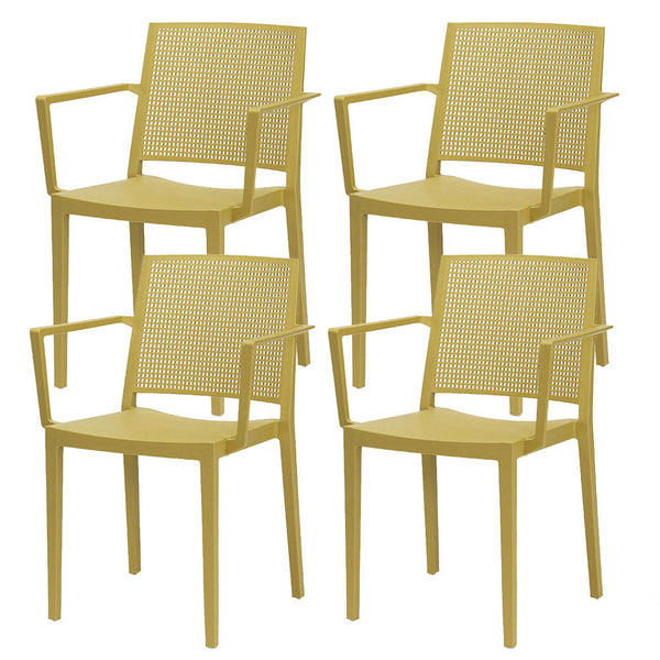 online Set 4 Sedie Impilabili 81x57x56 cm con Braccioli in Polipropilene e Fibra di Vetro Porto Senape