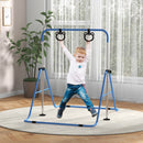 Sbarra Ginnastica Artistica per Bambini 148x105x88-128 cm ad Altezza Regolabile con 2 Anelli in Acciaio Blu      