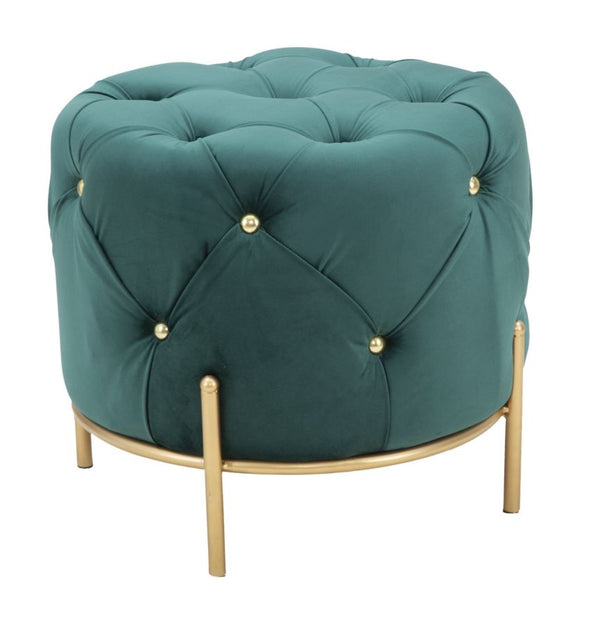 Puff Diamond Glam Verde Ø45x40 cm in Ferro e MDF e Spugna e Poliestere Verde e Oro sconto