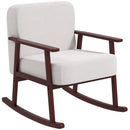 Poltrona a Dondolo 66x78x76 cm in Tessuto Effetto Lino e Legno Beige e Marrone