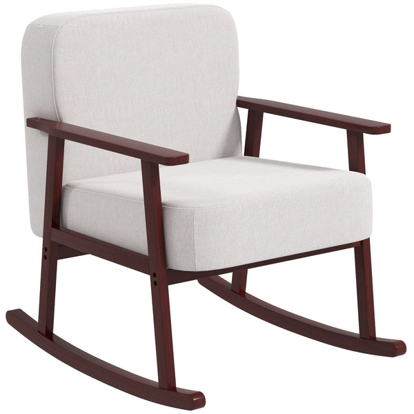 Poltrona a Dondolo 66x78x76 cm in Tessuto Effetto Lino e Legno Beige e Marrone acquista