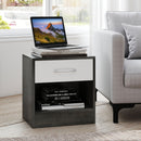 Set 2 Comodini con Cassetto e Ripiano Aperto 39x28x41 cm in Legno Bianco e Grigio Scuro   