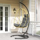 Dondolo Pensile da Giardino Pieghevole con Cuscini 102x102x195 cm in Acciaio e Rattan PE Nera Grigia e Beige