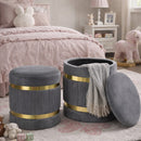 Set 2 Pouf Contenitore Ø 38x44 cm e Ø 31x38 cm con Rivestimento Velluto Grigio     