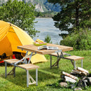 Tavolino da Campeggio Picnic Pieghevole in legno con 4 sedie 