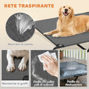 Lettino Brandina per Cani Grandi 152x94x23 cm Rialzato da Esterno in Acciaio e Rete Traspirante Grigio      