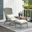 Sedia da Giardino con Poggiapiedi e Cuscini Imbottiti 64x82x89 cm in Rattan e Acciaio Grigio e Crema