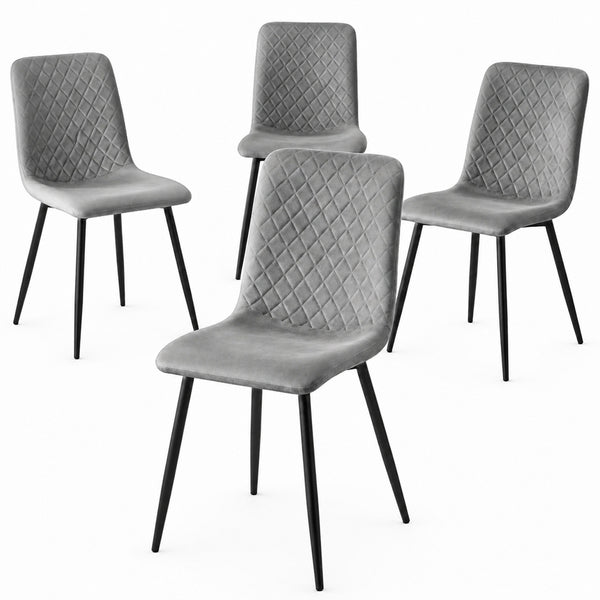 Set 4 Sedie Piedi Neri e Seduta Ergonomica con Rivestimento in Velluto Grigio Chiaro acquista