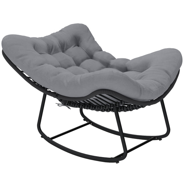 acquista Sedia a Dondolo 87x110x70 cm con Cuscino Morbido in Rattan Grigio Scuro