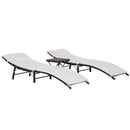 Set 2 Lettini Prendisole e Tavolino in Rattan Sintetico con Cuscini Rimovibili Marrone Crema 