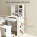 Consolle Trucco 70x40x137 cm con Sgabello e Ripiani a Giorno in Legno Bianco  