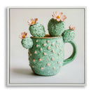 Stampa su Tela Laccata con Cornice Vasetto Cactus 40x2,8x40 cm in Pino e Tela e Plastica      