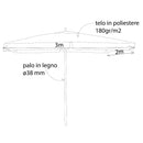 Ombrellone da Giardino 2x3 m Palo Ø38 mm Fantasy in Legno Marrone